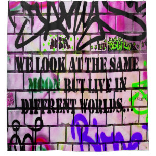 Same Moon Different Worlds Colourful Graffiti Shower Curtain