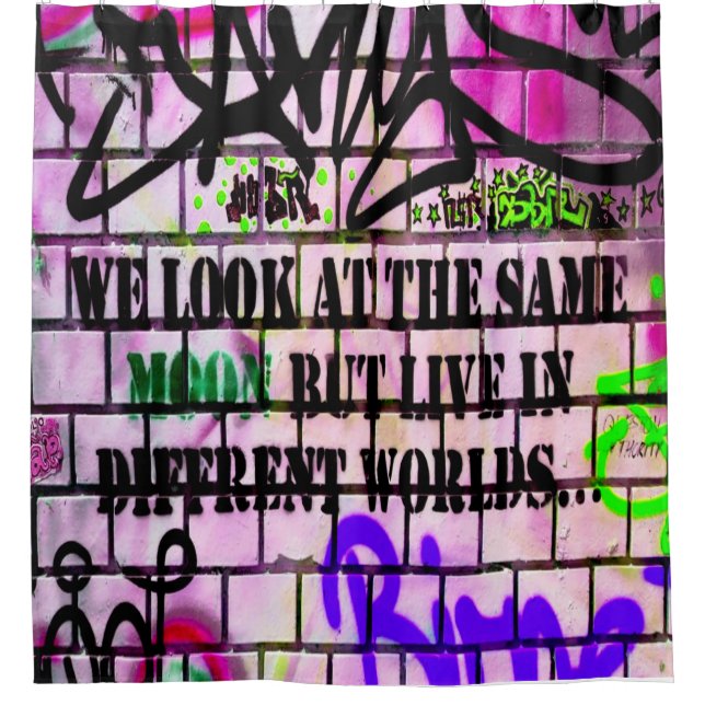 Same Moon Different Worlds Colourful Graffiti Shower Curtain (Front)