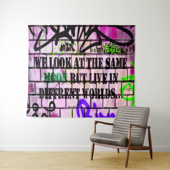 Same Moon Different Worlds Colourful Graffiti Tapestry (In Situ (Horizontal))
