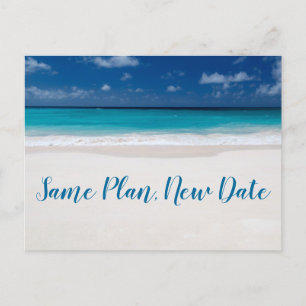 Same Plan New Date Beach Theme Save The Date Announcement Postcard