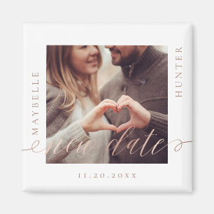 Same Plan New Date   Rose Gold Script Couple Photo Magnet