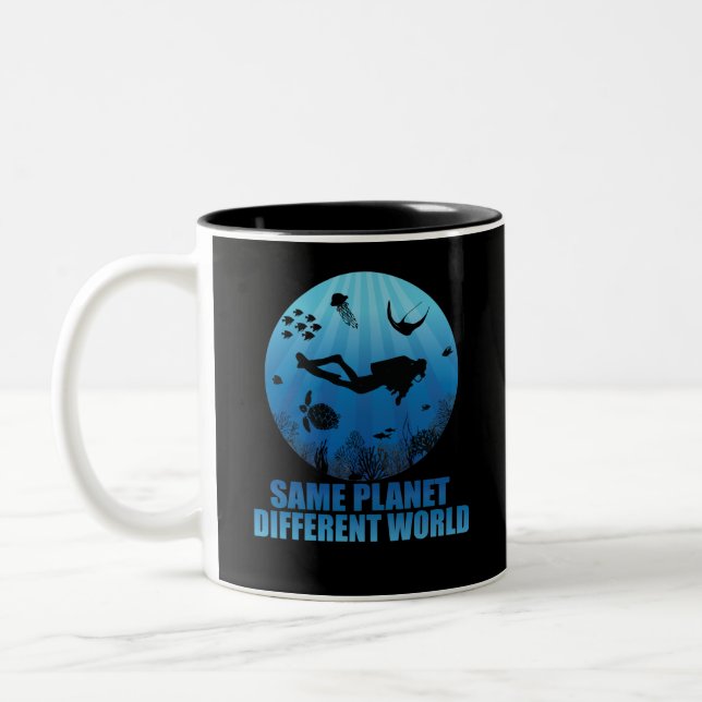 Same Planet Different World Scuba Diver Two-Tone Coffee Mug (Left)