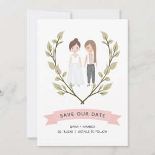 Same-Sex Couple Cute Portrait Save the Date Card