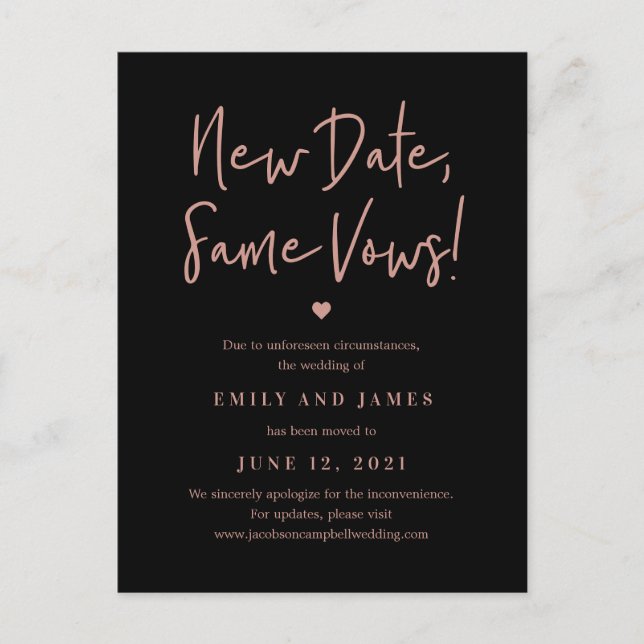 Same Vows EDITABLE COLOR Change The Date Postcard (Front)