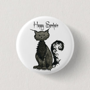 Samhain Black Cat Button