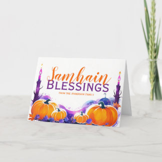Samhain Blessings Pumpkins & Candles Halloween Holiday Card