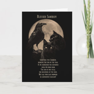 Samhain Blessings Raven and Black Cat Card