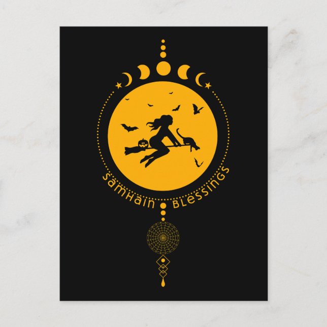 Samhain Blessings, witch Postcard (Front)
