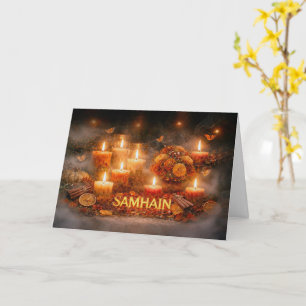 Samhain Candles Marigolds Herbs Orange Slices Moth Card