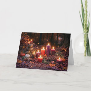 Samhain Candles Stone in a Woodland Forest  Card