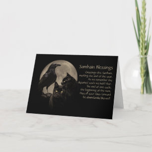 Samhain Cats and Raven Enchanting Pagan Holiday Card