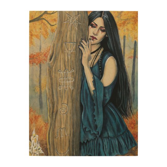 Samhain Gothic Autumn Witch Fantasy Wood Wall Art