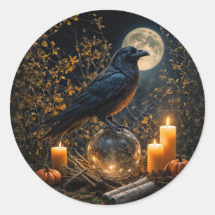 Samhain Inspired Raven Mystical Witchy Classic Round Sticker