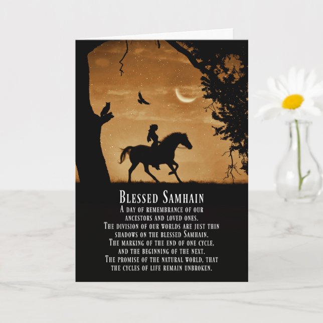 Samhain Pagan Horse and Rider with Owl and Raven C Card (Small Plant)