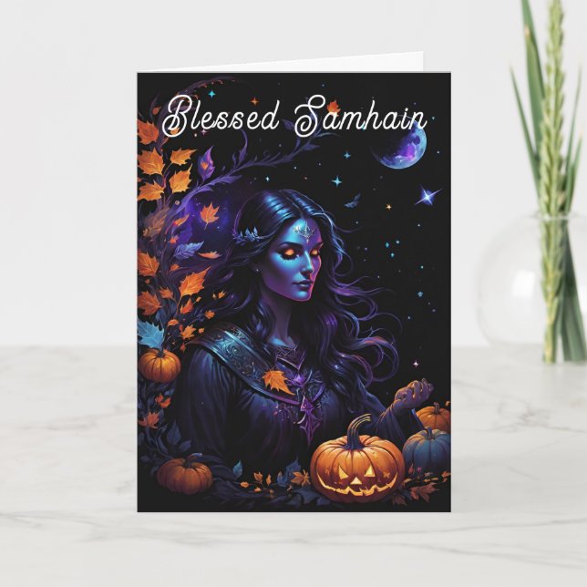 Samhain Pagan Witch Blessed Halloween Fall Night Card (Front)