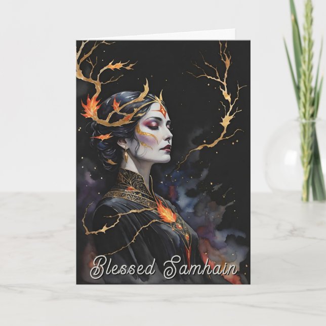 Samhain Pagan Witch Blessed Halloween Fall Night Card (Front)