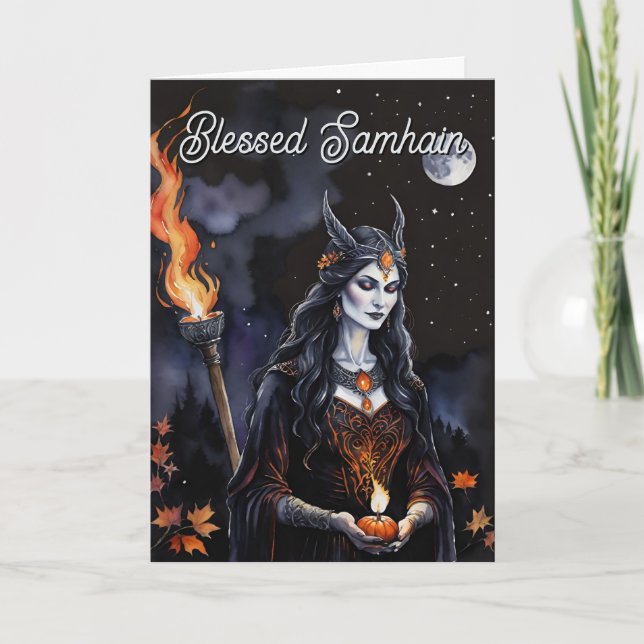 Samhain Pagan Witch Blessed Halloween Fall Night Card (Front)