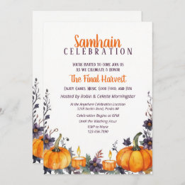 Samhain Party Fall Floral Pumpkins & Candles Invitation