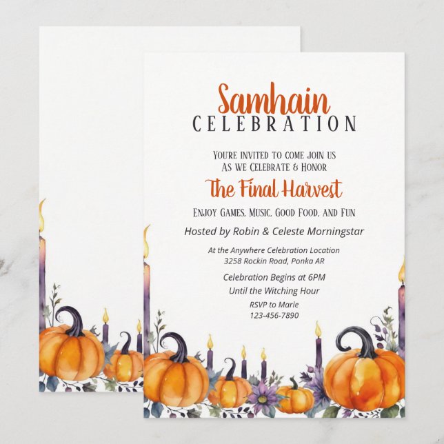 Samhain Party Fall Pumpkins & Candles Invitation (Front/Back)