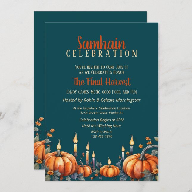 Samhain Party Fall Pumpkins & Candles Invitation (Front/Back)