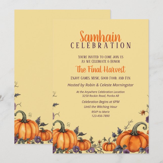 Samhain Party Fall Pumpkins & Leaves Invitation (Front/Back)