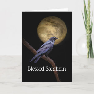Samhain Raven Crow and Moon Poem Card