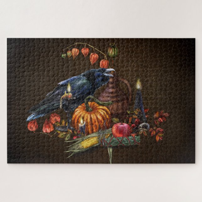 Samhain ritual with raven jigsaw puzzle (Horizontal)