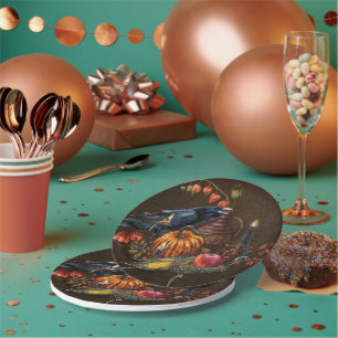 Samhain ritual with raven paper plate