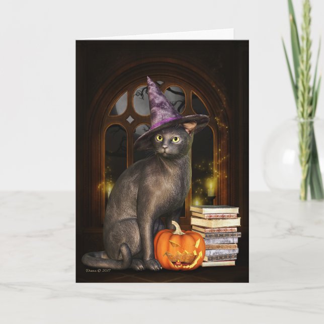 Samhain Witch Kitty Cat Greeting Card (Front)