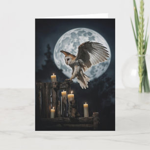 Samhain with Pretty Owl Open Wings Full Moon Card