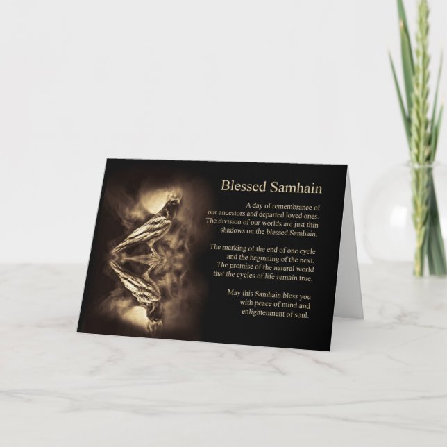 Samhain with Raven Crow and Moon Mystical Holiday Card (Front)