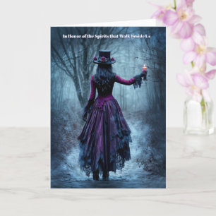Samhain Woman with Candle on a Misty Path  Card