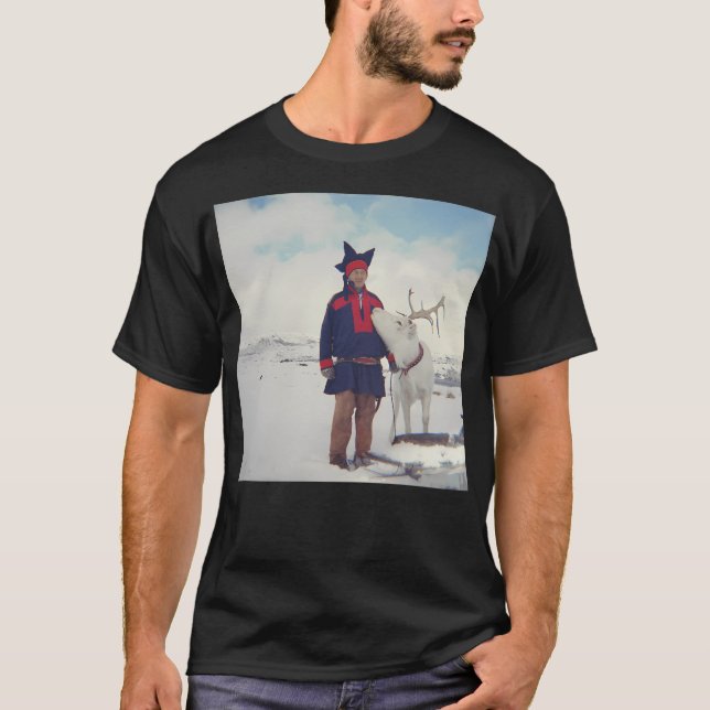 Sami And Reindeer On Magerya Norway T-Shirt (Front)
