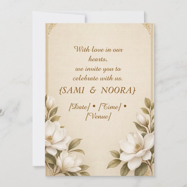 Sami & Nora Elegant Floral Wedding Invitation (Front)