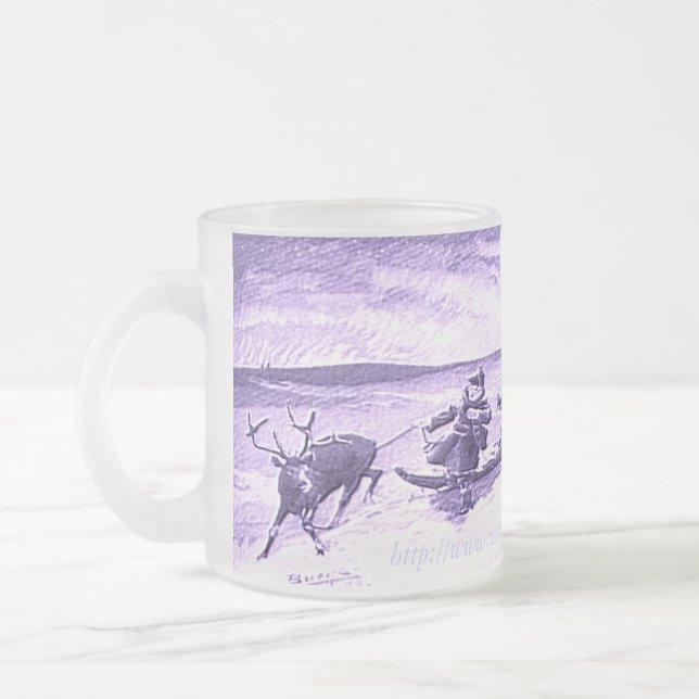 "Sami Reindeer Roping" Frosted Glass Coffee Mug (Left)