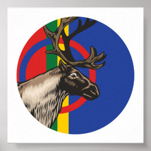 Sami Reindeer Saami National Animal Flag Poster