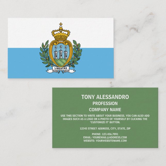Sammarinese Flag & Coat of Arms, San Marino Business Card (Front/Back)