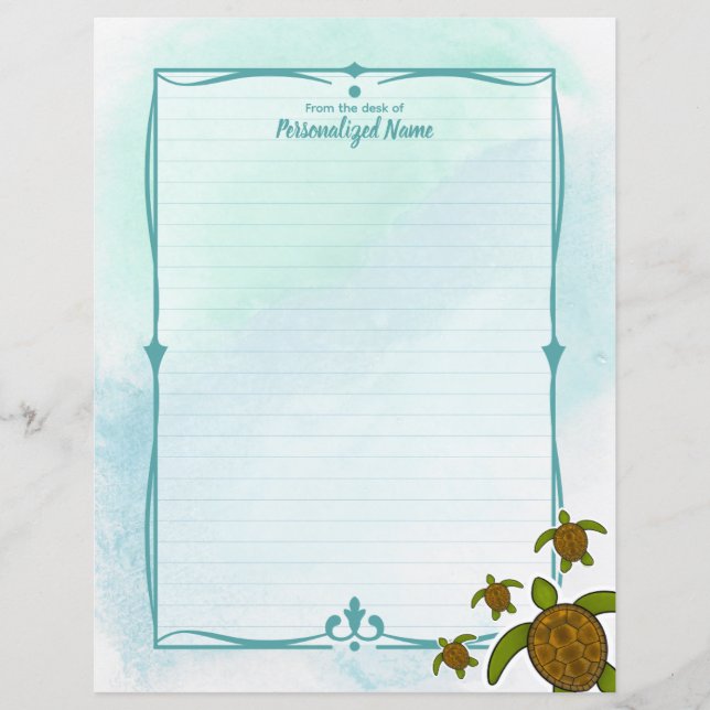 Sammy Sea Turtle Lined Paper Sheet (Front)