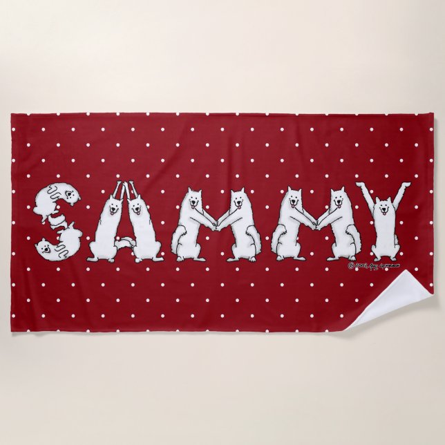 Sammy Spelled in Samoyed Dog Letters Beach Towel (Front)
