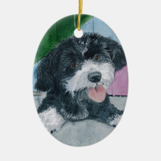 Sammy the Parti-Poodle Pup Ceramic Tree Decoration