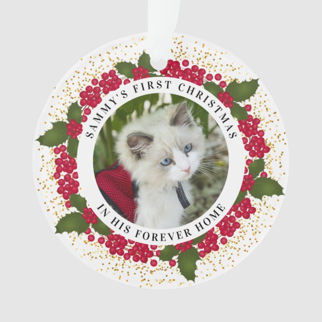 Sammy's First Forever Christmas Cat Photo Ornament (Front)