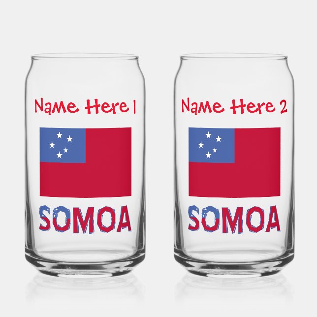 Samoa and Samoan Flag Red Personalisation  Can Glass (Front)