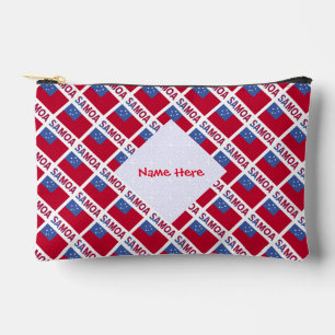 Samoa and Samoan Flag Tiled Red Personalisation Accessory Pouch