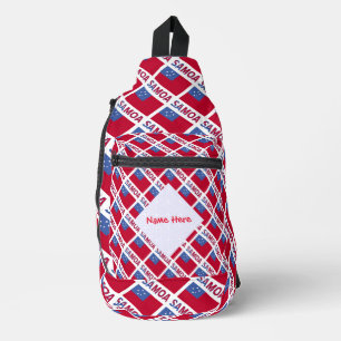 Samoa and Samoan Flag Tiled Red Personalisation Sling Bag