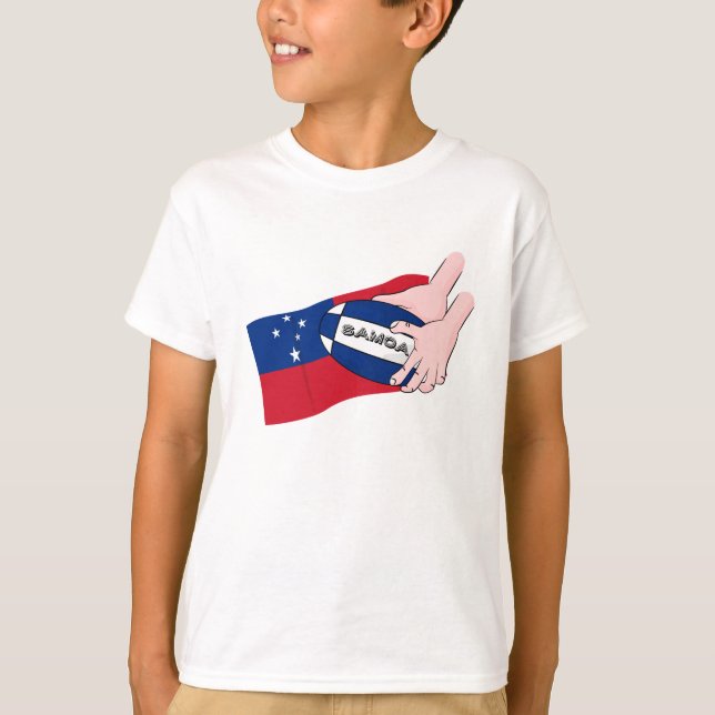 Samoa Flag Rugby Ball Pass Cartoon T-Shirt (Front)