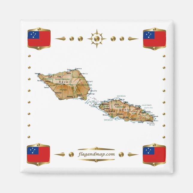 Samoa Map + Flags Magnet (Front)