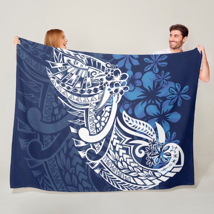 Samoan Hawaiian Polynesian Blue Tribal Print Fleece Blanket