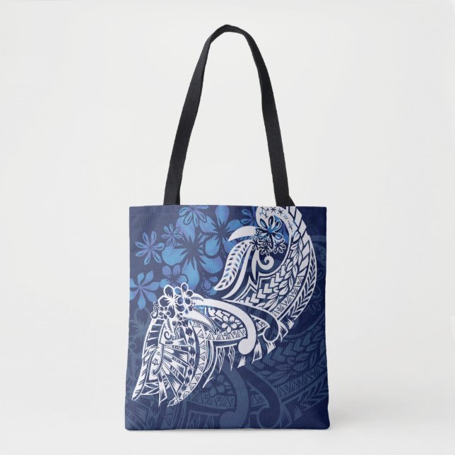 Samoan - Hawaiian - Polynesian Blue Tribal Print Tote Bag (Front)