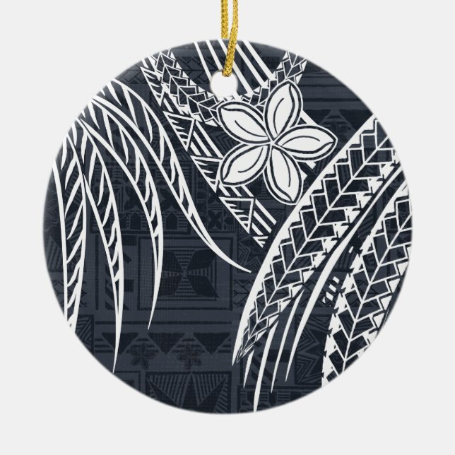Samoan - Hawaiian - Polynesian Old Tapa Designs Ceramic Tree Decoration (Front)