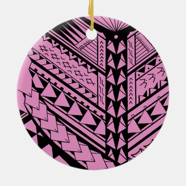 Samoan/Polynesian tribal shapes and symbols Ceramic Tree Decoration (Back)